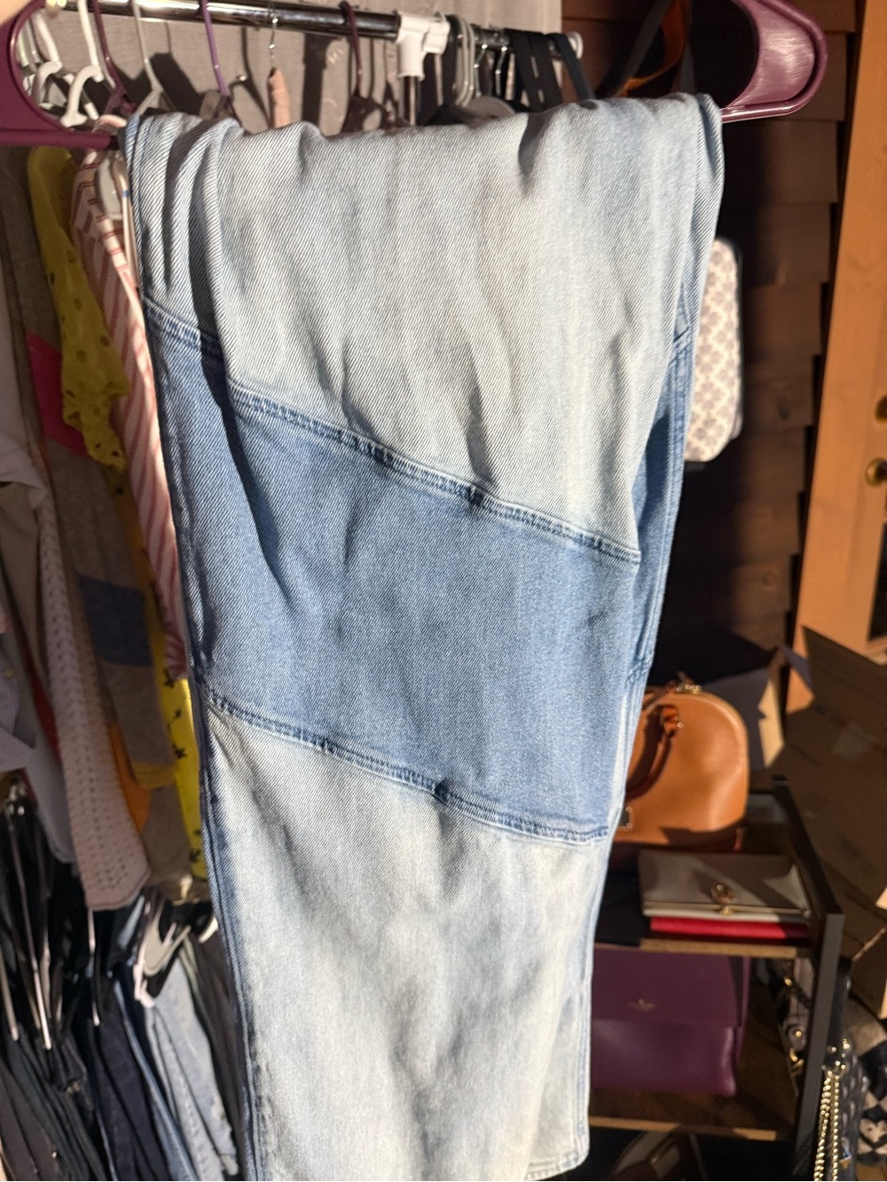 Women's Two-Tone Light Blue Patchwork Skinny Jeans